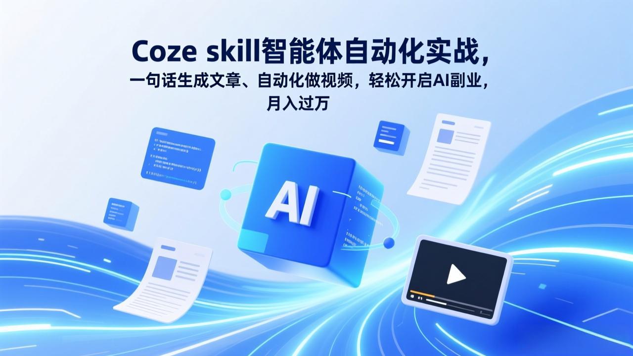 Coze skill智能体自动化实战，一句话生成文章、自动化做视频，轻松开启AI副业，月入过万-资源后花园