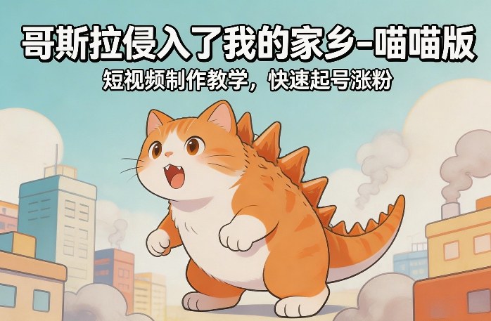 哥斯拉侵入了我的家乡–喵喵版短视频制作教学，快速起号涨粉-资源后花园