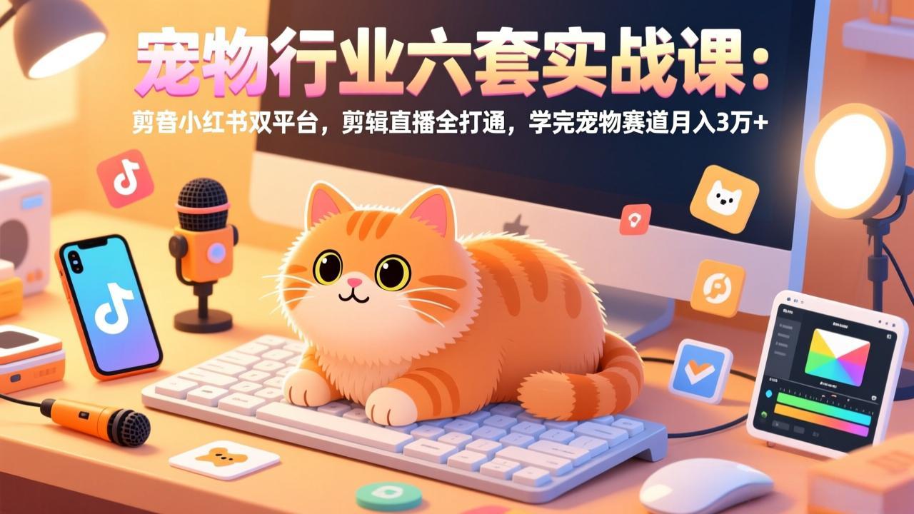 宠物行业六套实战课：抖音小红书双平台，剪辑直播全打通，学完宠物赛道月入3万+-资源后花园