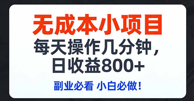 无成本小项目,每天操作几分钟,日收益800+ 副业必看 小白必做！-资源后花园