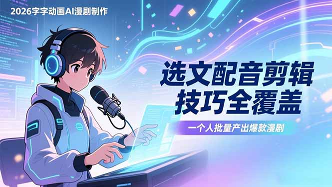 2026字字动画AI漫剧制作-1期，选文配音剪辑技巧全覆盖，一个人就能批量产出爆款漫剧-资源后花园