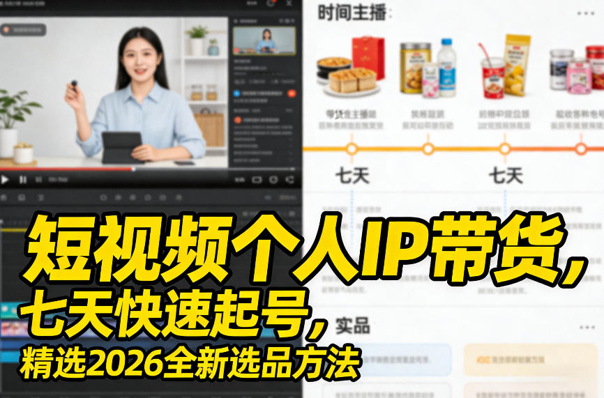 短视频个人IP带货，七天快速起号，精选2026全新选品方法-资源后花园