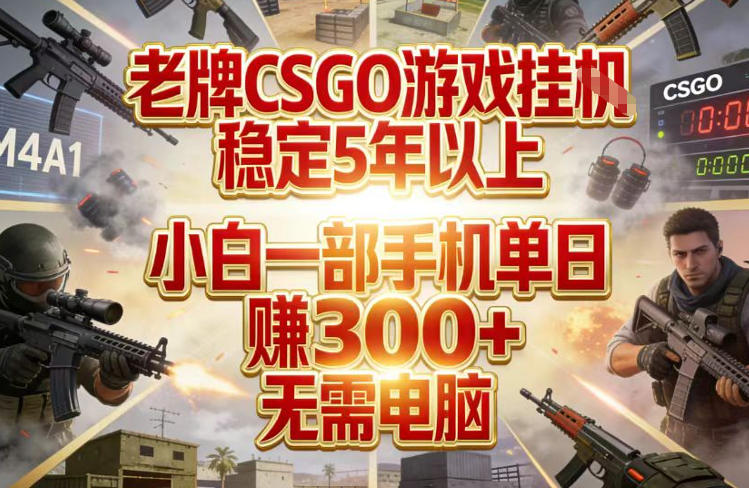 老牌CSGO游戏挂G，稳定5年以上，小白一部手机单日賺3张+，无需电脑【揭秘】-资源后花园