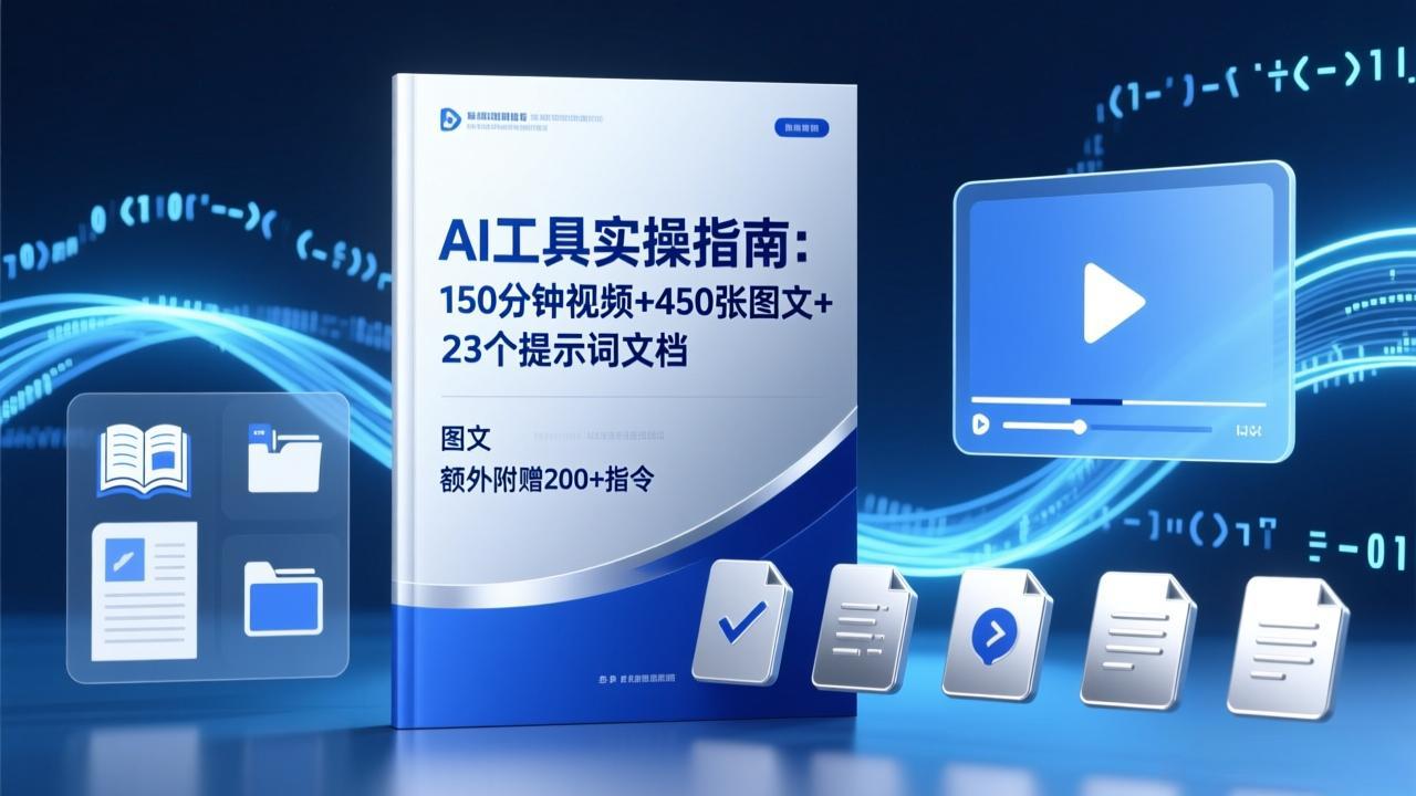 AI工具实操指南：150分钟视频+450张图文+23个提示词文档，额外附赠200+指令-资源后花园