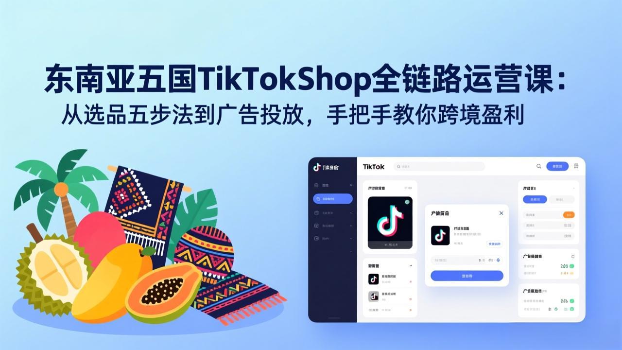 东南亚五国TikTok Shop全链路运营课：从选品五步法到广告投放，手把手教你跨境盈利-资源后花园