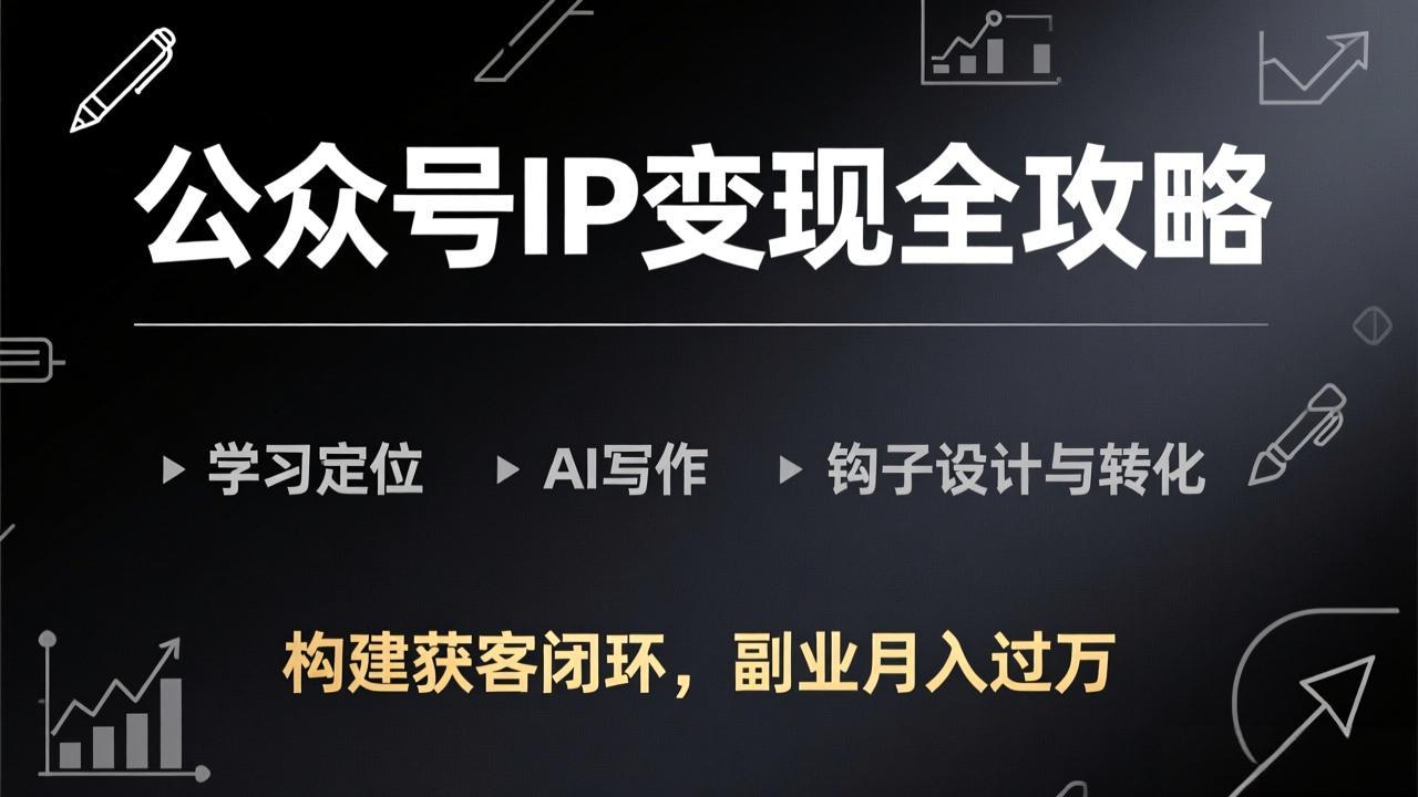 公众号IP变现全攻略-更新，学习定位、AI写作、钩子设计与转化，构建获客闭环，副业月入过万-资源后花园
