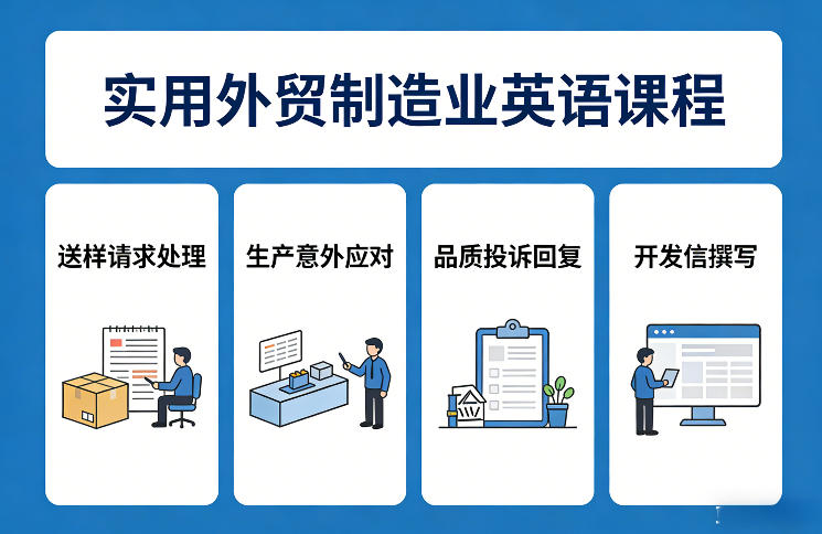 实用外贸制造业英语课程，教你专业处理送样请求、应对生产意外、回复品质投诉、撰写开发信等-资源后花园