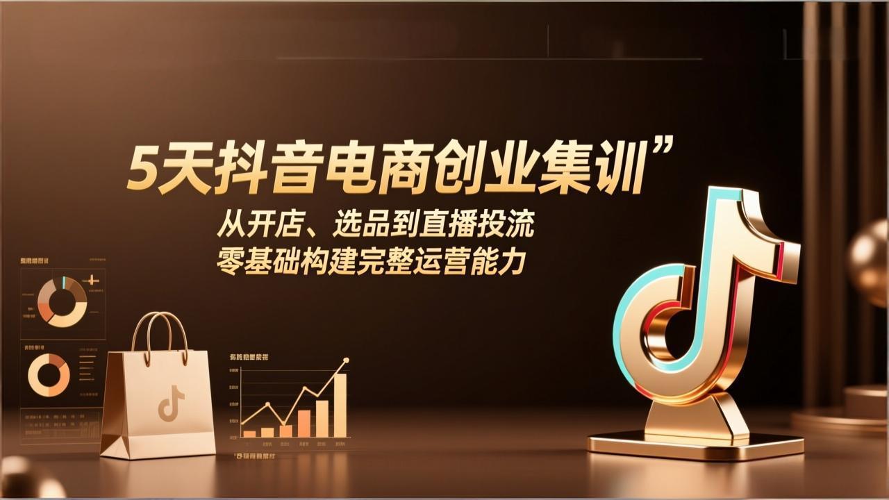 5天抖音电商创业集训：从开店、选品到直播投流，零基础构建完整运营能力-资源后花园