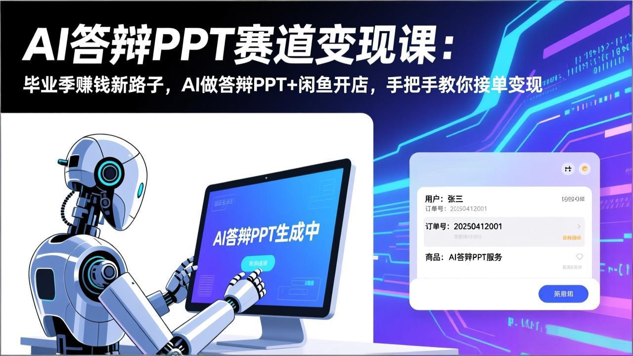 AI答辩PPT赛道变现课：毕业季赚钱新路子，AI做答辩PPT+闲鱼开店，手把手教你接单变现-资源后花园