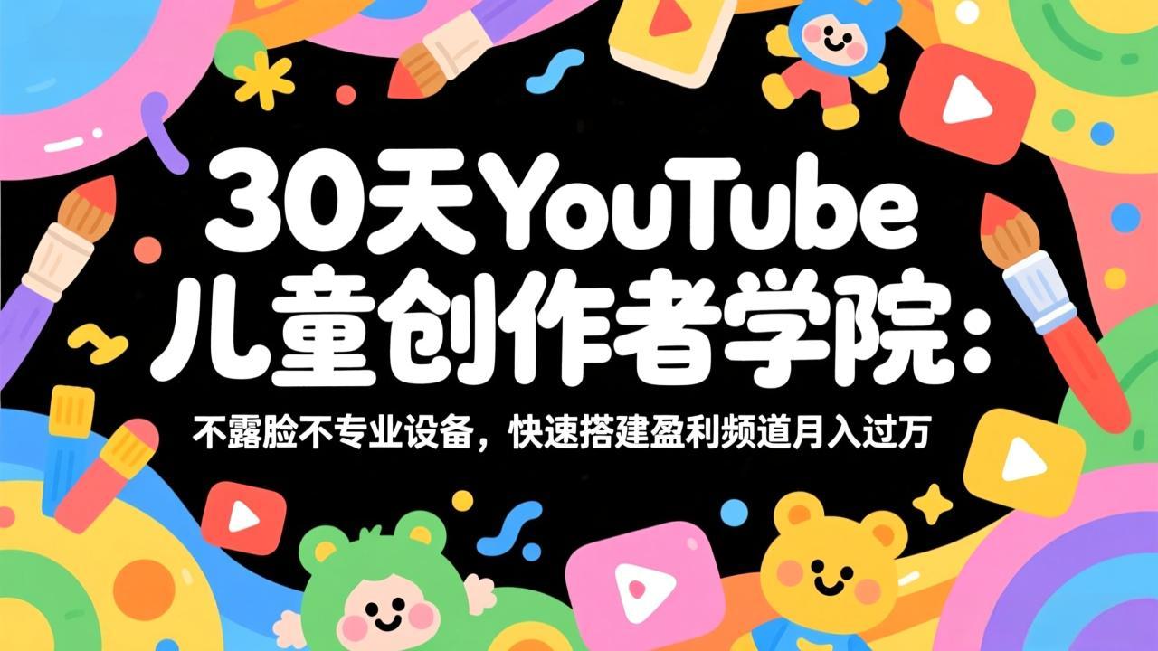 30天YouTube儿童创作者学院：不露脸不专业设备，快速搭建盈利频道月入过万-资源后花园