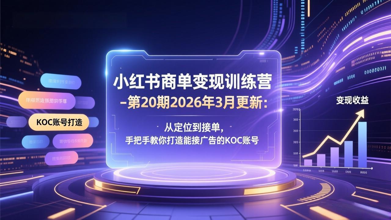 小红书商单变现训练营-第20期26年3月更新：从定位到接单，手把手教你打造能接广告的KOC账号-资源后花园