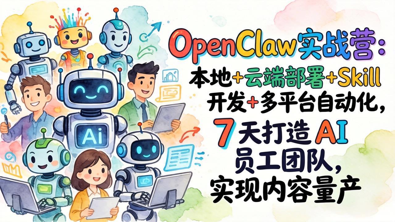 OpenClaw实战营：本地+云端部署+Skill开发+多平台自动化，7 天打造 AI 员工团队，实现内容量产-资源后花园