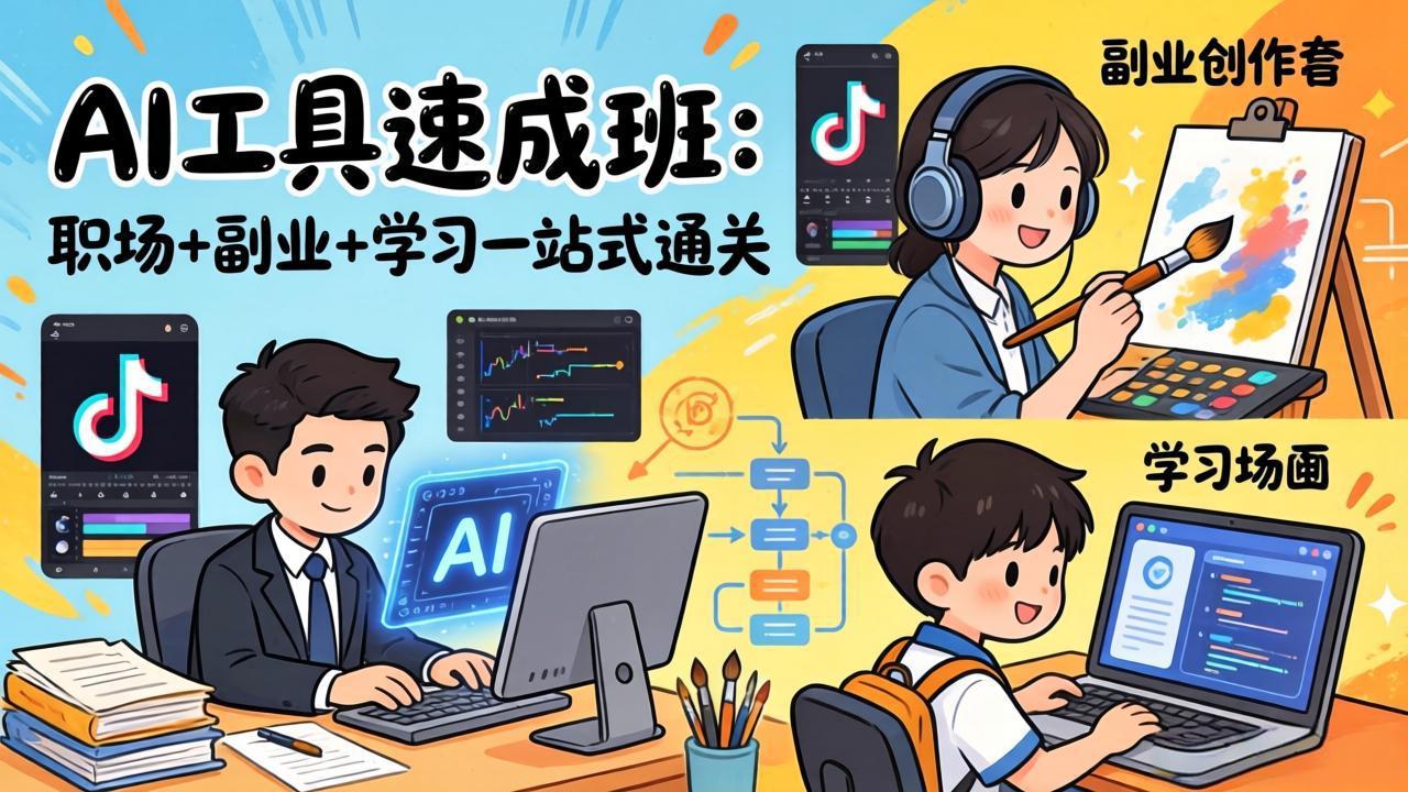 AI工具速成班:职场+副业+学习一站式通关,20+爆款类型+剪映技巧+抖音算法,0基础快速上手-资源后花园