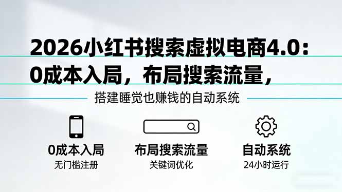2026小红书搜索虚拟电商4.0:0成本入局,布局搜索流量,搭建睡觉也赚钱的自动系统