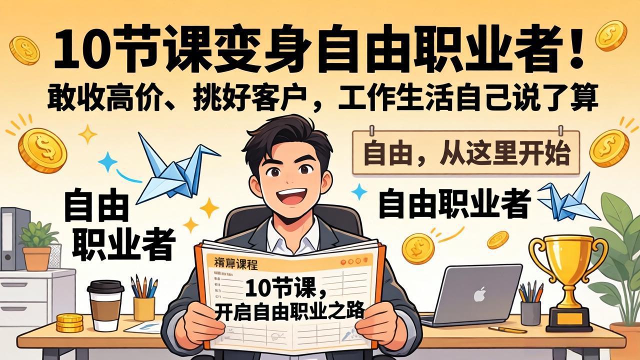 10 节课变身自由职业者！敢收高价、挑好客户，工作生活自己说了算-资源后花园