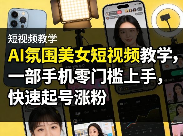 AI氛围美女短视频教学，一部手机零门槛上手，快速起号涨粉-资源后花园