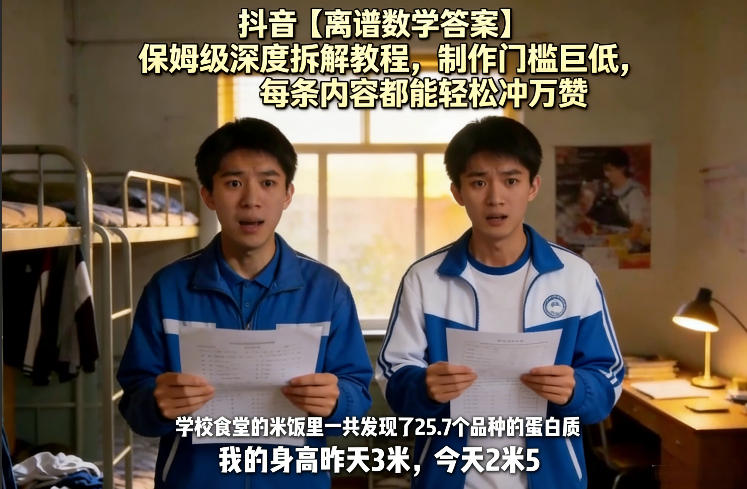 抖音【离谱数学答案】保姆级深度拆解教程，制作门槛巨低，每条内容都能轻松冲万赞，附详细步骤-资源后花园