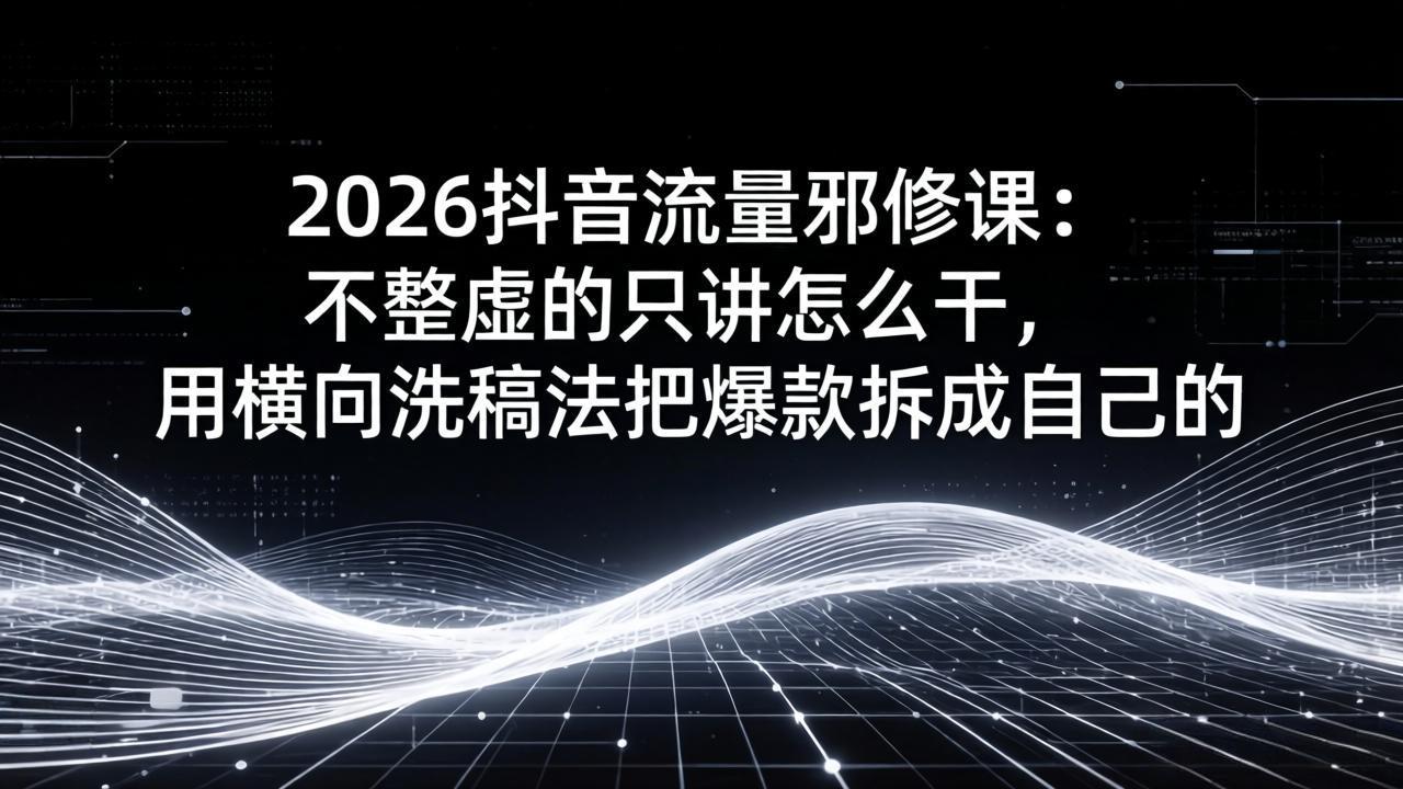 2026抖音流量邪修课:不整虚的只讲怎么干,用横向洗稿法把爆款拆成自己的