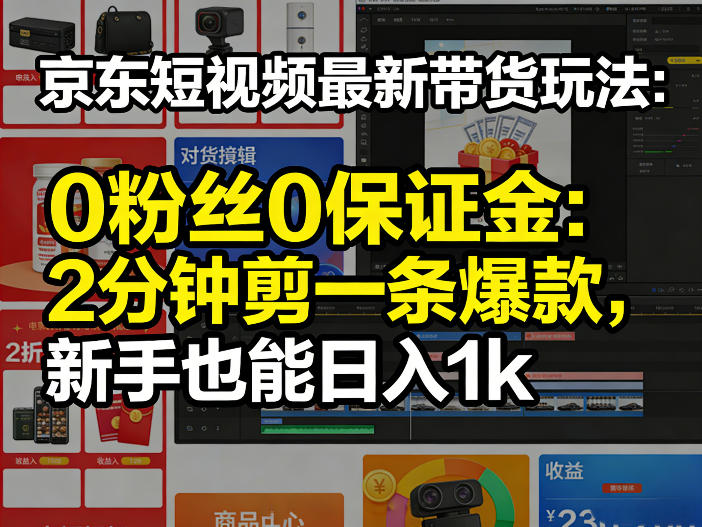 京东短视频最新带货玩法，0粉丝0保证金，2分钟剪一条爆款，新手也能日入1k+【揭秘】-资源后花园