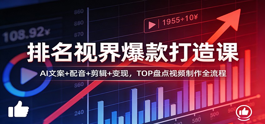 排名视界爆款打造课：AI文案+配音+剪辑+变现，TOP盘点视频制作全流程-资源后花园