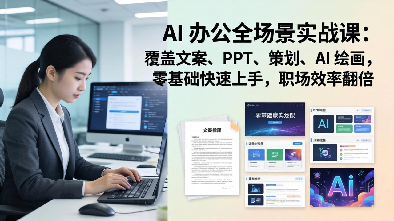 AI 办公全场景实战课：覆盖文案、PPT、策划、AI 绘画，零基础快速上手，职场效率翻倍-资源后花园