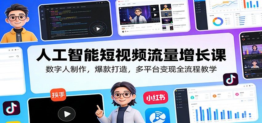 人工智能短视频流量增长课：数字人制作，爆款打造，多平台变现全流程教学-资源后花园