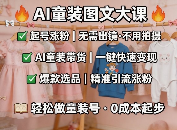 AI童装图文剪辑，某社群童装图文大课，起号涨粉、AI童装带货、爆款选品，无需出镜和拍摄-资源后花园