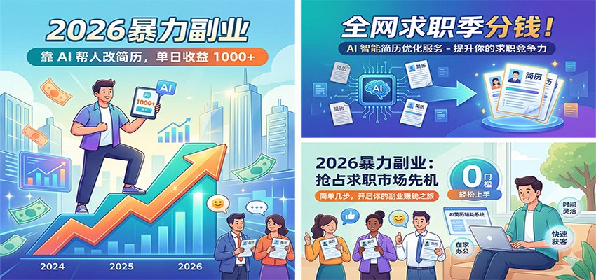 2026暴力副业：靠AI帮人改简历，单日收益1000+，全网求职季分钱-资源后花园