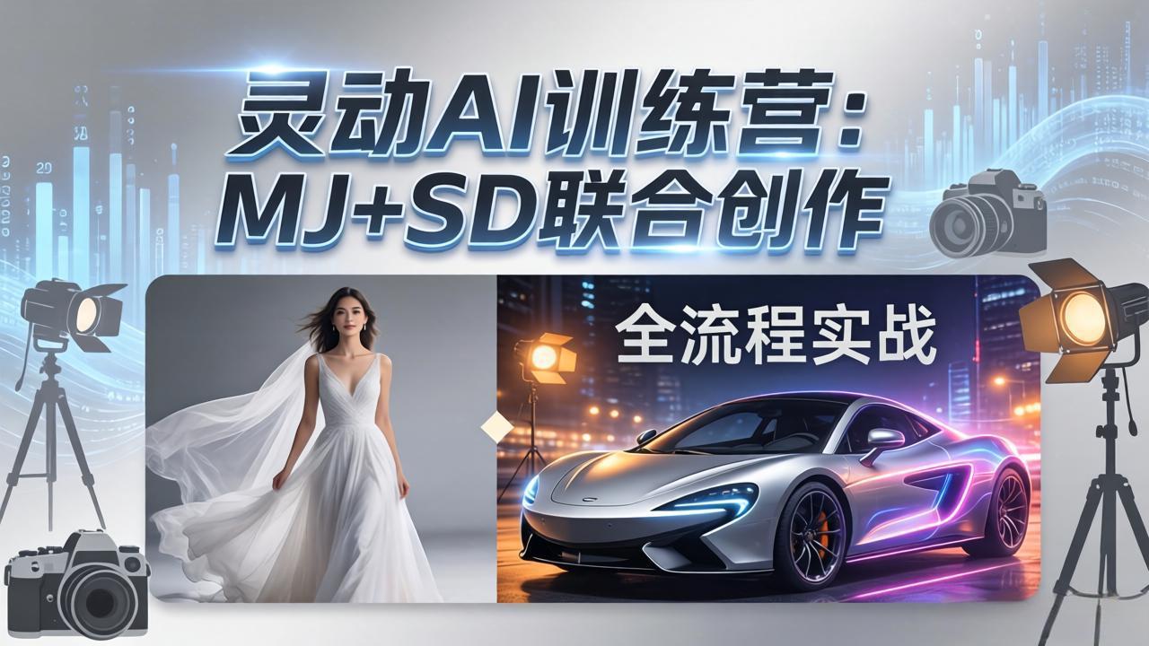 灵动AI训练营-3.0课程:MJ+SD联合创作,从婚纱大片到汽车广告,摄影后期全流程实战