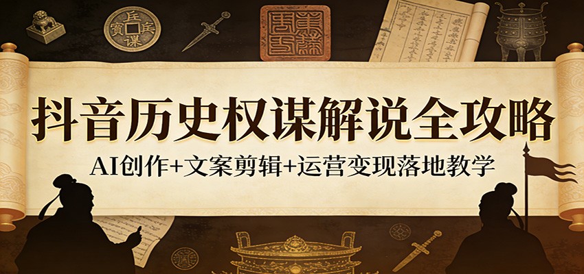 抖音历史权谋解说全攻略：AI创作+文案剪辑+运营变现落地教学-资源后花园