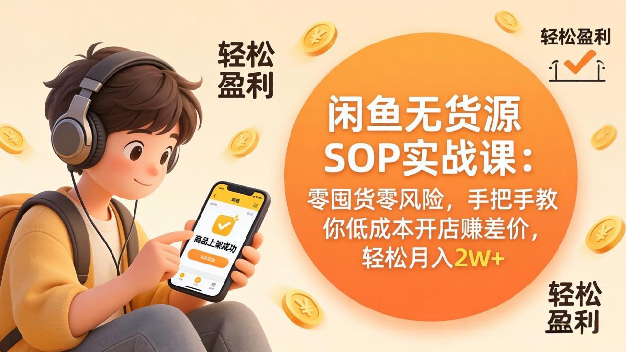 闲鱼无货源SOP实战课:零囤货零风险,手把手教你低成本开店赚差价,轻松月入2w+