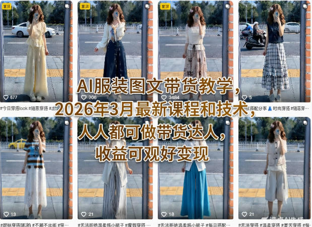 AI服装图文带货教学，2026年3月最新课程和技术，人人都可做带货达人，收益可观好变现-资源后花园