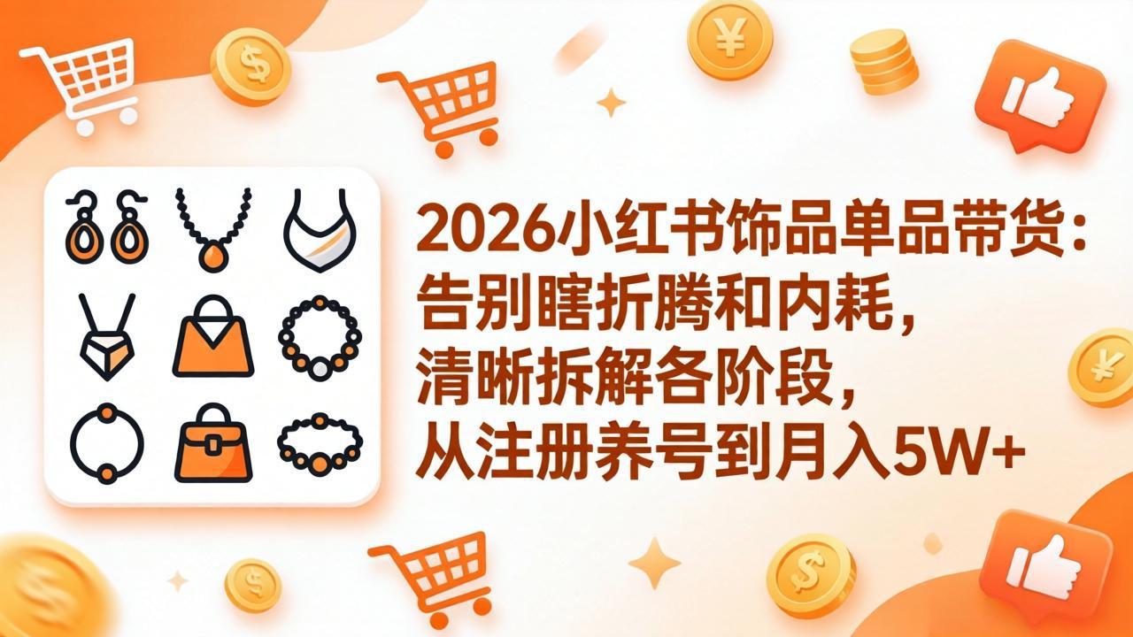 2026小红书饰品单品带货：告别瞎折腾和内耗，清晰拆解各阶段，从注册养号到月入5W+-资源后花园
