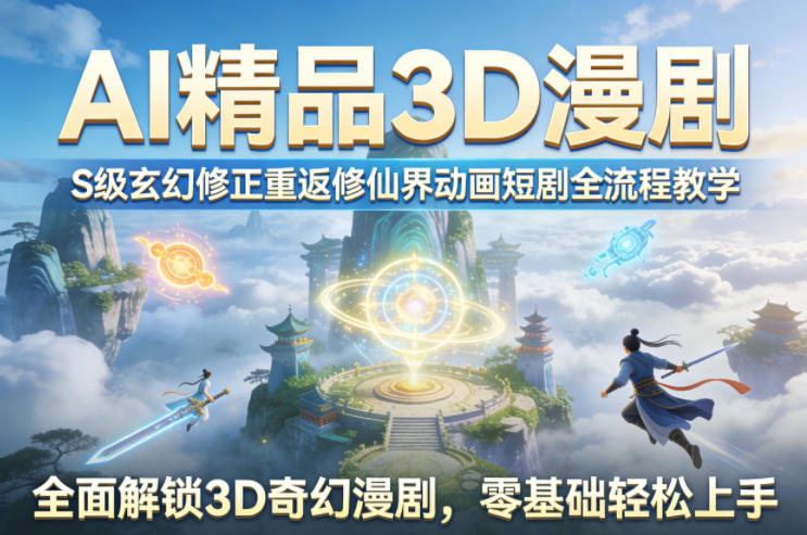 AI精品3D漫剧S级玄幻修正重返修仙界动画短剧全流程教学，全面解锁3D奇幻漫剧，零基础轻松上手-资源后花园