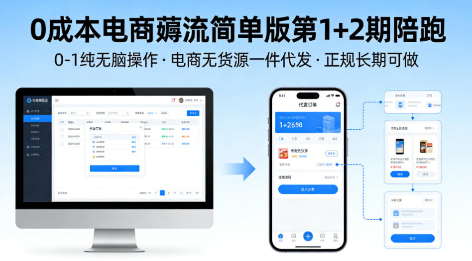 0成本电商薅流简单版第1+2期陪跑，0-1纯无脑操作，电商无货源一件代发，正规长期可做-资源后花园