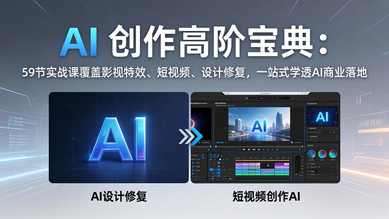 AI 创作高阶宝典：59节实战课覆盖影视特效、短视频、设计修复，一站式学透AI商业落地-资源后花园