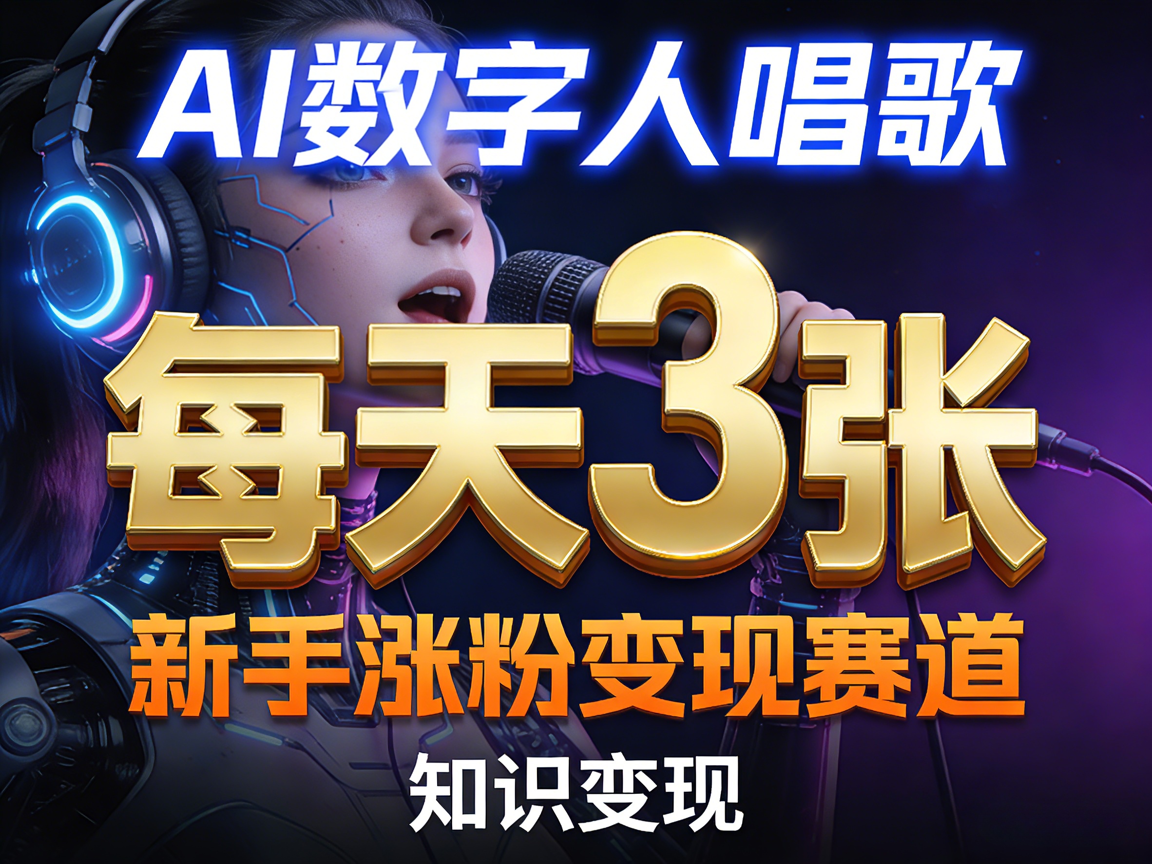 AI数字人唱歌，新手涨粉变现赛道，每天3张和知识付费，副业必备-资源后花园
