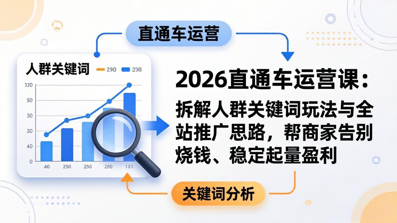 2026直通车运营课：拆解人群关键词玩法与全站推广思路，帮商家告别烧钱、稳定起量盈利-资源后花园