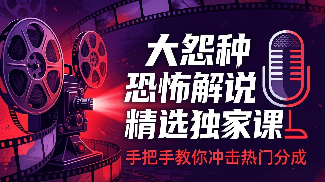 大怨种恐怖解说精选独家课：电影下载+文案配音+片头封面，手把手教你冲击热门分成-资源后花园