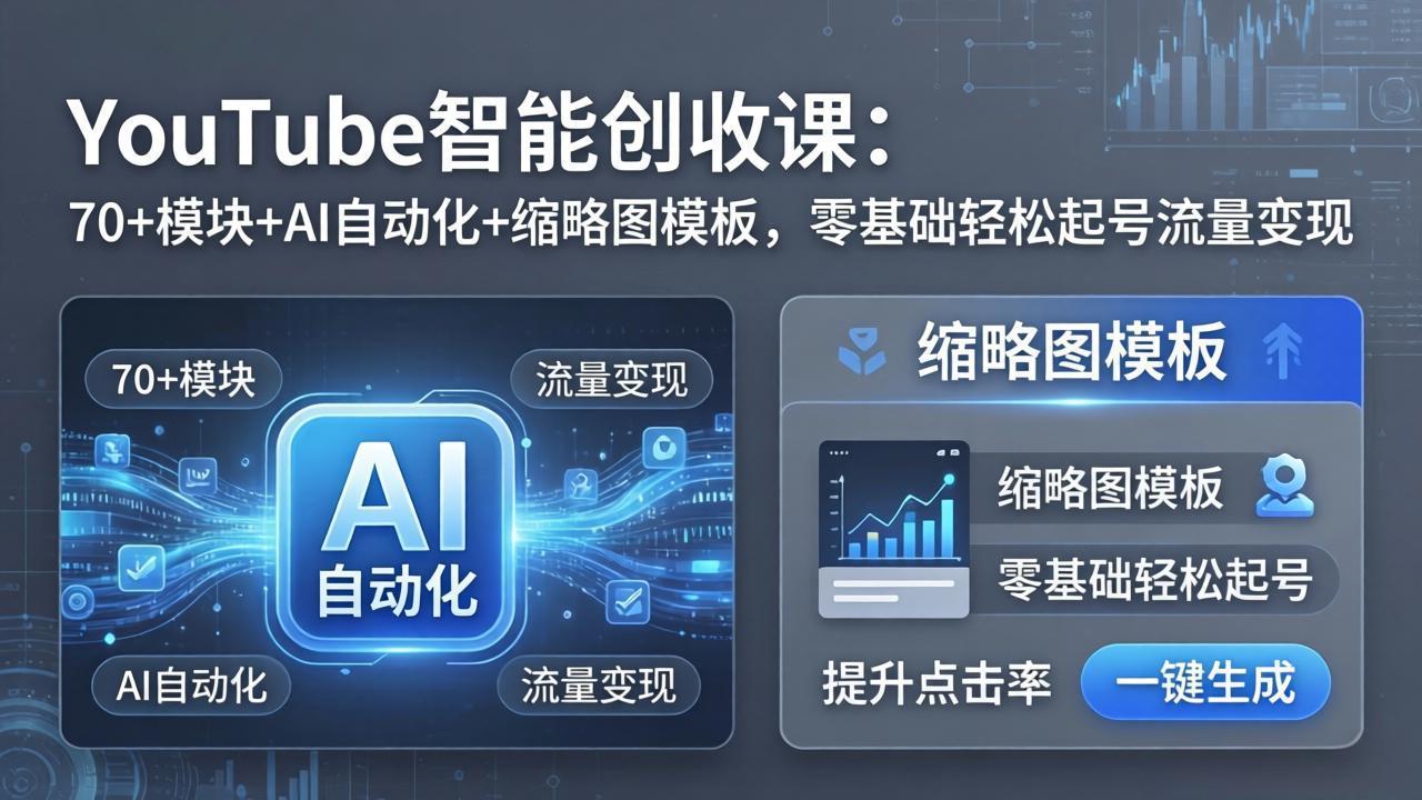 YouTube智能创收课：70+模块+AI自动化+缩略图模板，零基础轻松起号流量变现-资源后花园