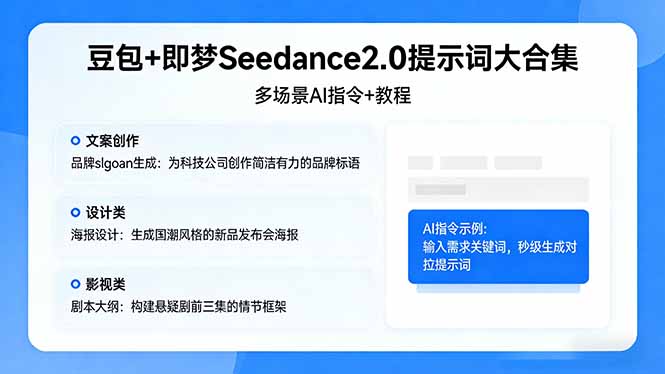 豆包+即梦Seedance2.0提示词大合集：多场景AI指令+教程，解锁文案、设计、影视高效创作-资源后花园