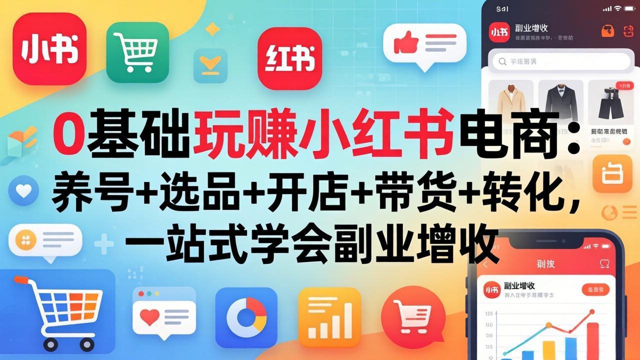 0基础玩赚小红书电商：养号+选品+开店+带货+转化，一站式学会副业增收-资源后花园