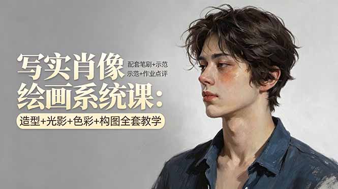写实肖像绘画系统课：造型+光影+色彩+构图全套教学，配套笔刷+示范+作业点评-资源后花园