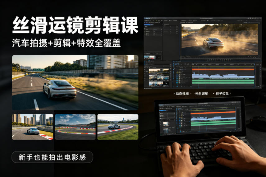 大叔丝滑运镜剪辑课，汽车拍摄+剪辑+特效全覆盖，新手也能拍出电影感-资源后花园