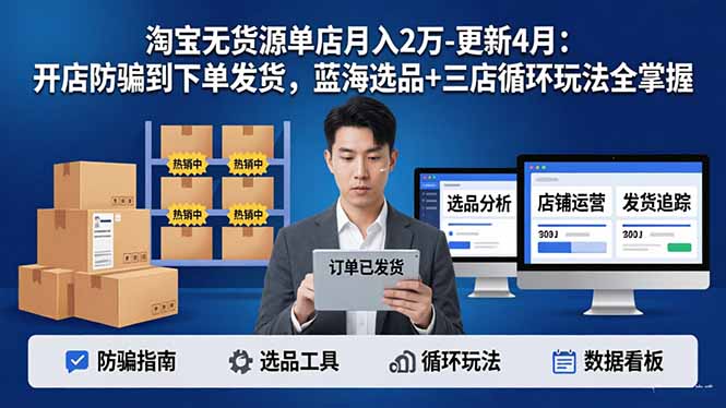 淘宝无货源5.0单店月入2万-更新4月:开店防骗到下单发货,蓝海选品+三店循环玩法全掌握