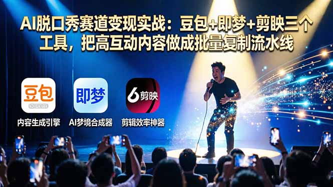 AI脱口秀赛道变现实战：豆包+即梦+剪映三个工具，把高互动内容做成批量复制流水线-资源后花园
