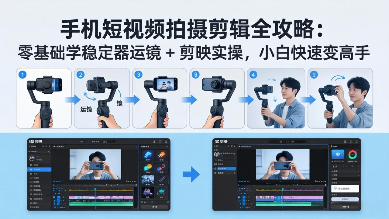 手机短视频拍摄剪辑全攻略：零基础学稳定器运镜 + 剪映实操，小白快速变高手-资源后花园