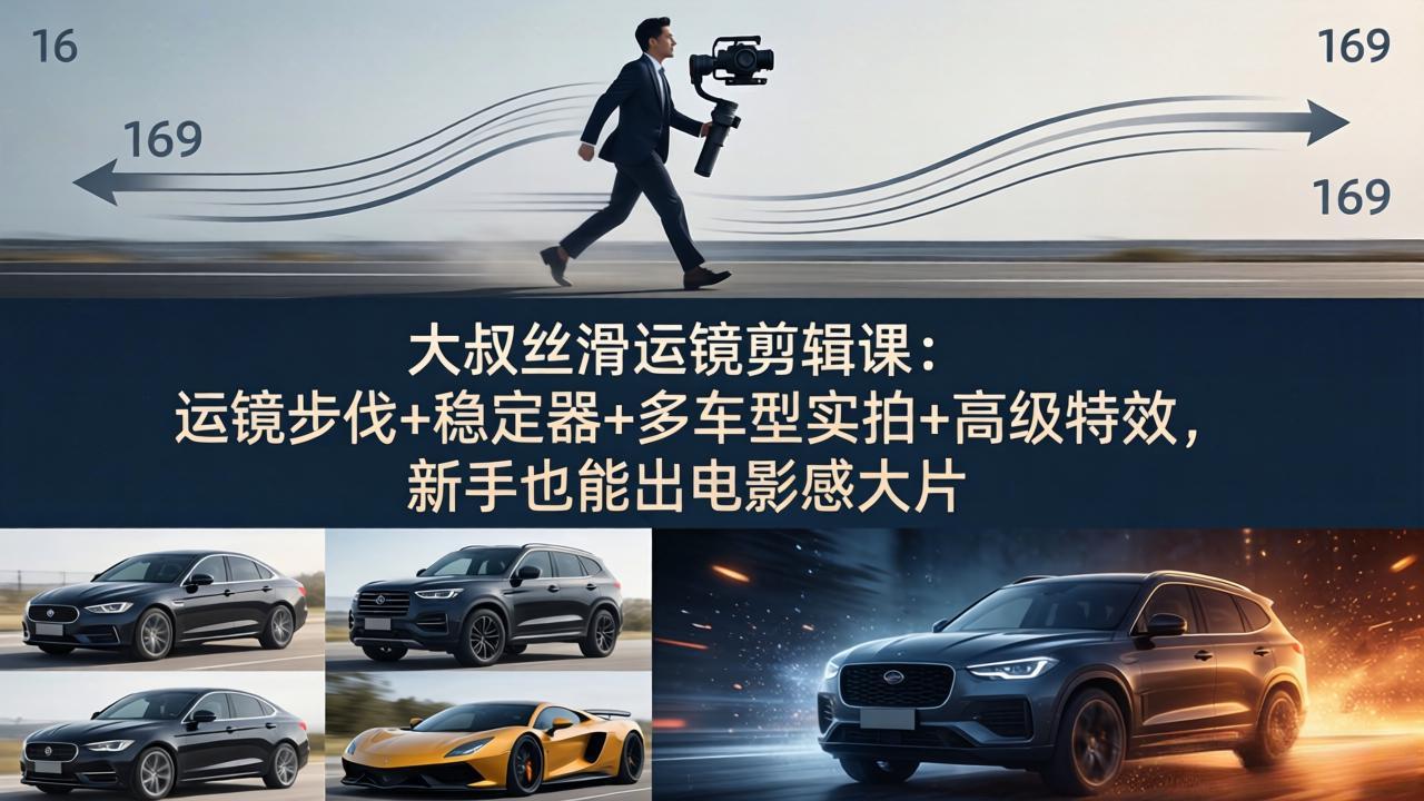 大叔丝滑运镜剪辑课：运镜步伐+稳定器+多车型实拍+高级特效，新手也能出电影感大片-资源后花园