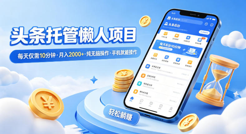 头条托管懒人项目，每天仅需10分钟，月入2000+，纯无脑操作，手机就能操作【揭秘】-资源后花园
