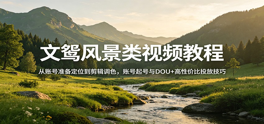 文鸳风景类视频教程：从账号准备定位到剪辑调色，账号起号与DOU+高性价比投放技巧-资源后花园